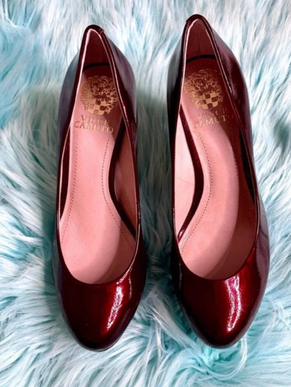 Vince Camuto Patent Leather Dark Red Vintage Heels Women’s 7 Low Platform